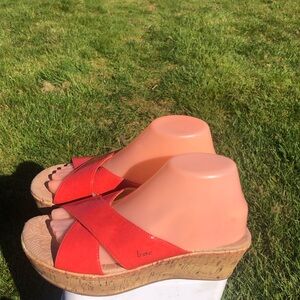 b.o.c. Coral-Red Cork Wedge Slide Sandals Size 39/8US